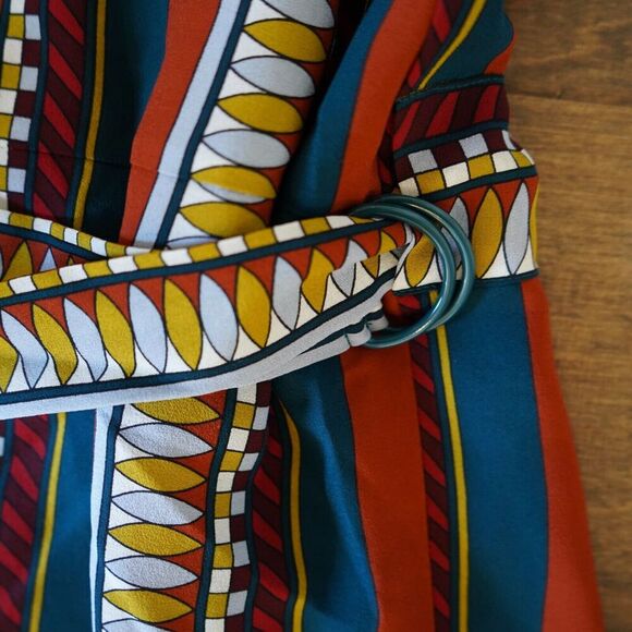 Tory Burch Julia Dress Belted Silk Striped Print Sleeveless Shift Dress Size 4 - Picture 8 of 10